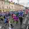 Runners taking part in the Bath Half Marathon through traffic-free streets of the city