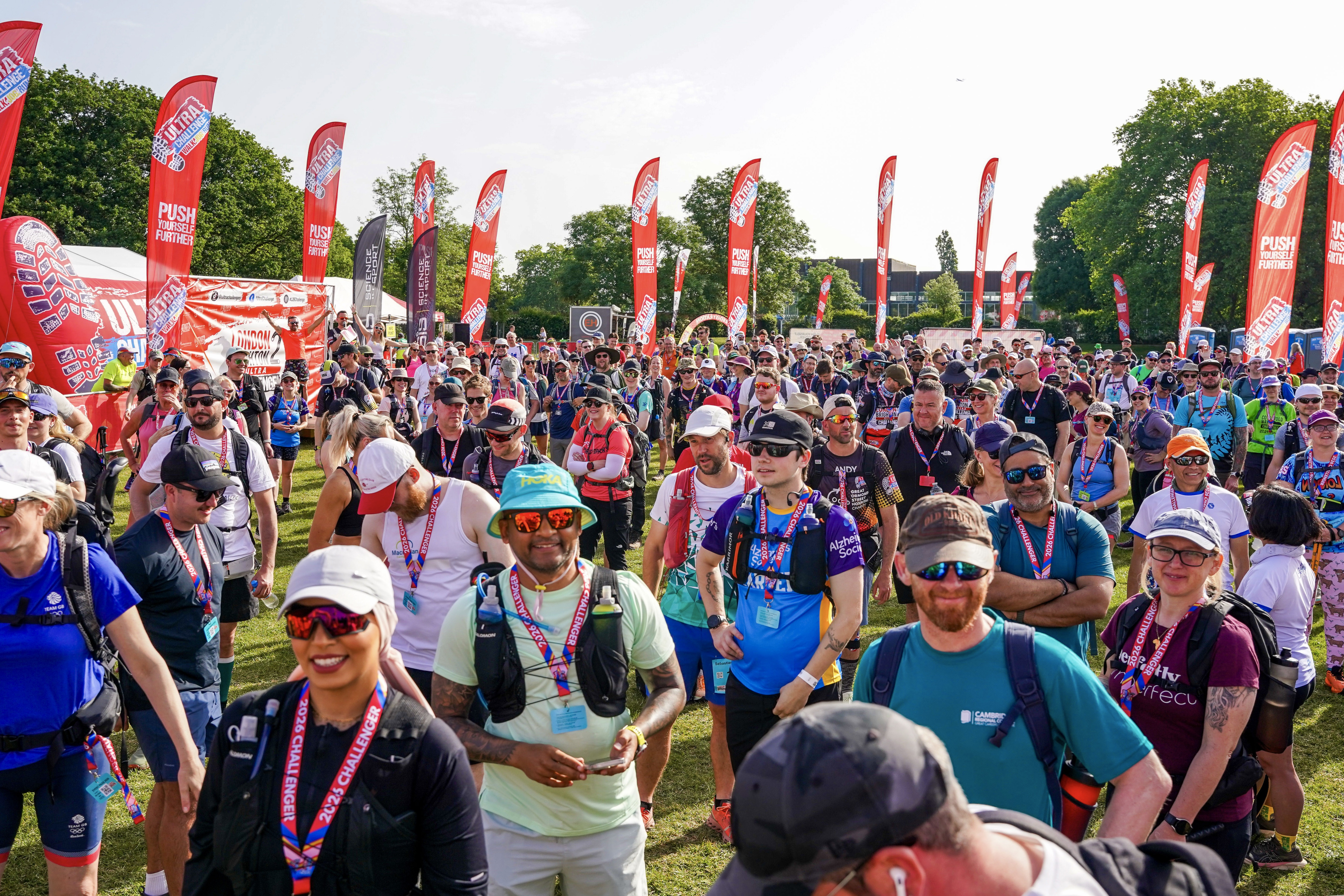 Hundreds of people getting ready before the start of the London 2 Brighton Ultra Challenge.