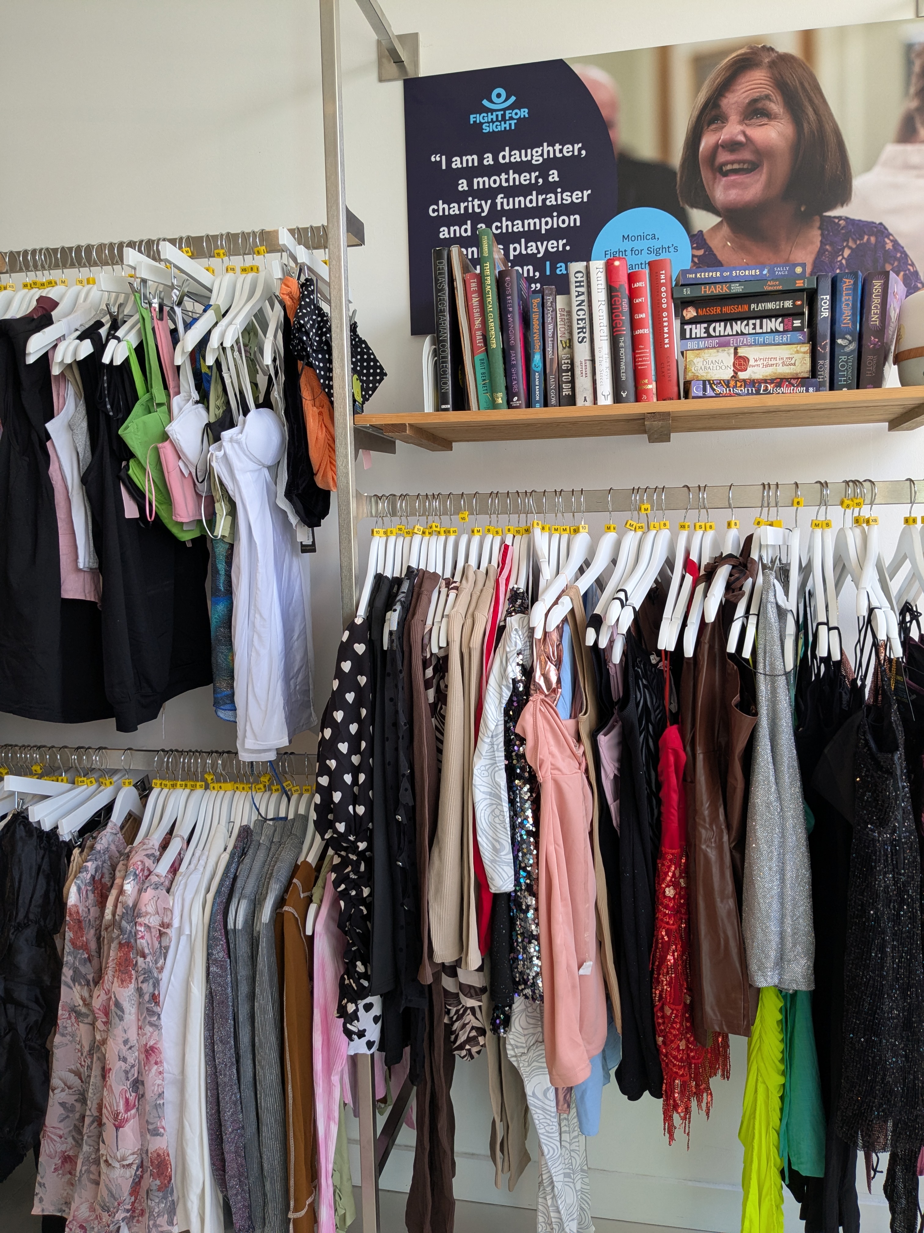 Women's clothing rails in Crouch End.