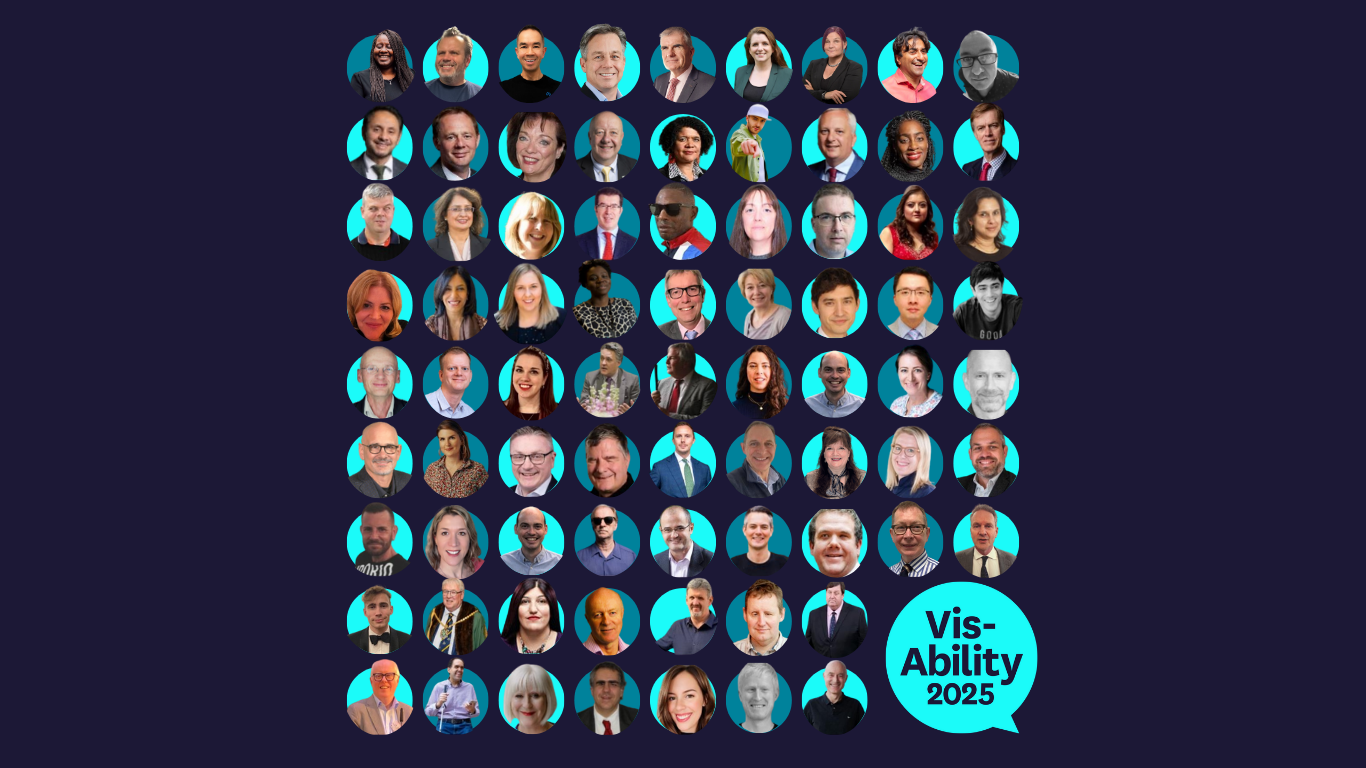 Image shows a collection of people who attended Vis-Ability 2025. At the bottom right is a speech bubble that reads Vis-Ability 2025.
