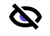 An eye icon with a strike through across it to indicate vision loss