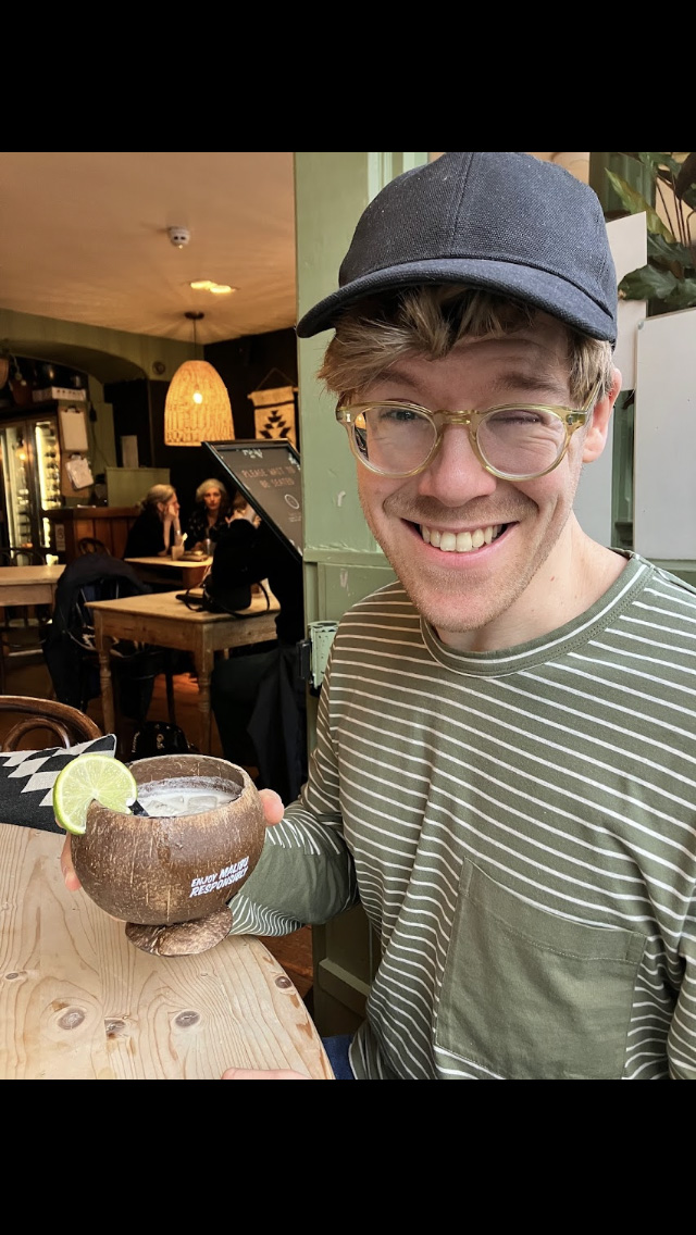 Jim Pomeroy enjoying a cocktail