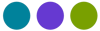 Our dark colour palette - three circles left to right: teal, purple, olive